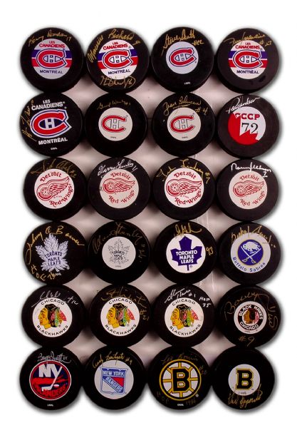 Hall of Fame Autographed Puck Collection of 24