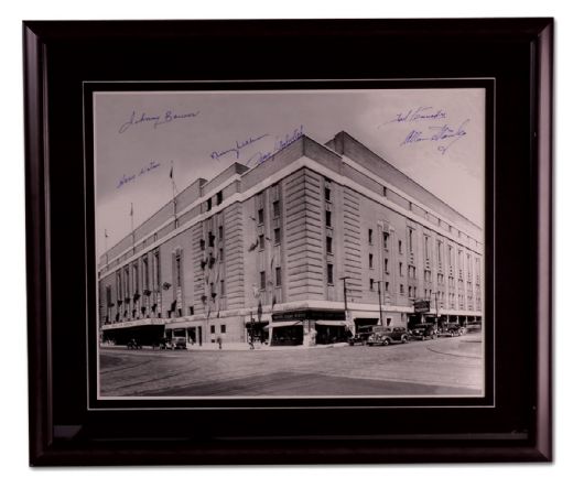 Framed Maple Leaf Gardens Photo Autographed by 6 Hall-of-Famers