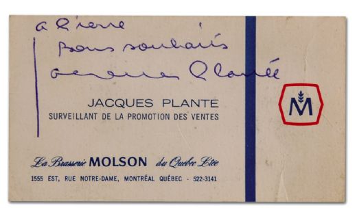 Autographed Jacques Plante Molson’s Business Card