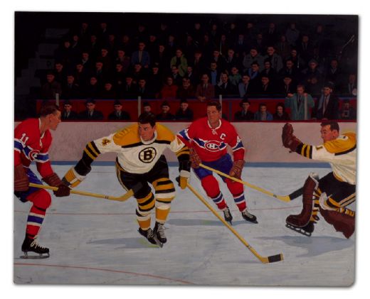 1960s Canadiens-Bruins Action Scene Tex Coulter Painting