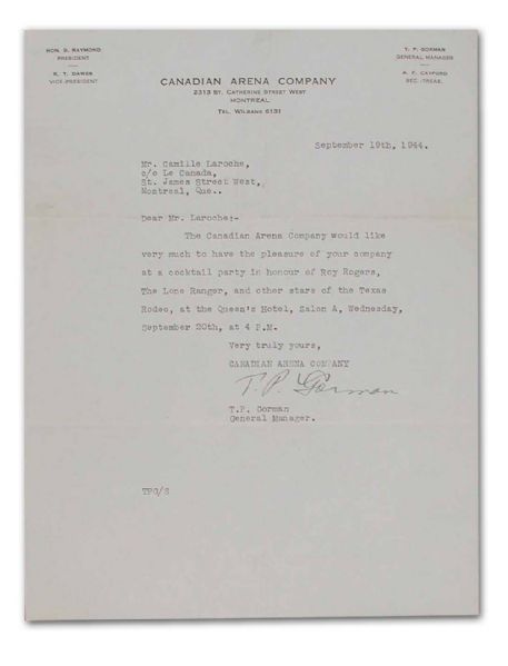 1944 Letter by Hall-of-Famer Tommy Gorman