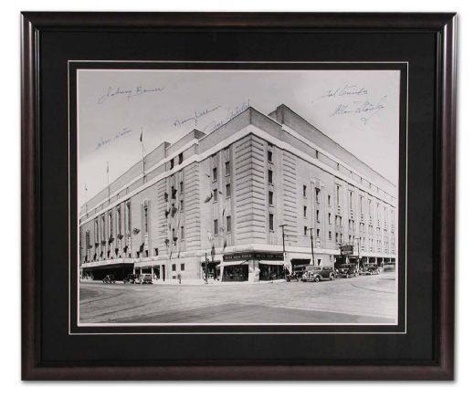 Framed Maple Leaf Gardens Photo Autographed by 6 Hall-of-Famers