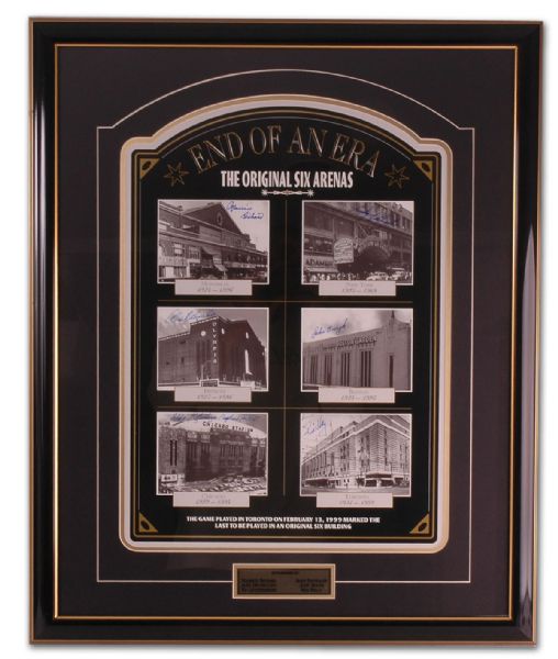 Original Six Arena Framed Display Autographed by 6 HOFers Including Maurice Richard