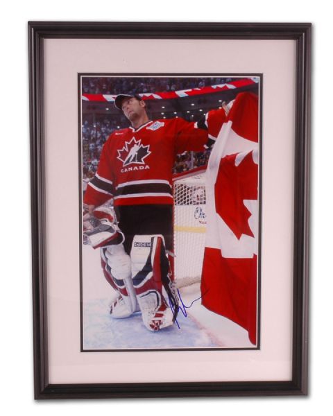Martin Brodeur Team Canada Autographed Framed Photo (17” by 23”)