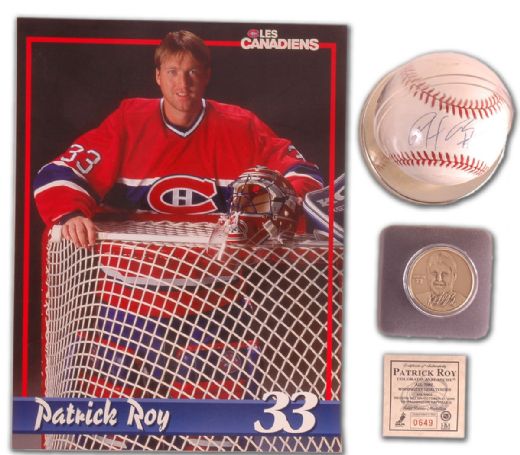 Patrick Roy Lot Including Autographed Baseball