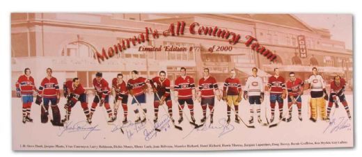 Autographed Montreal Canadiens Lithograph & Signed Maurice "Rocket" Richard Wine Bottle