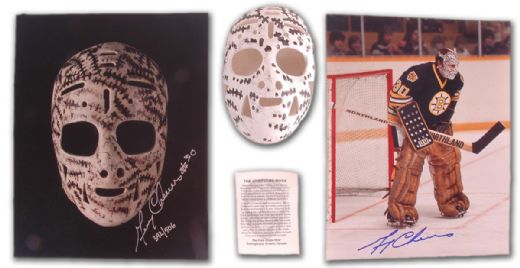 Gerry Cheevers Autographed Photo Collection of 2 and Miniature Mask