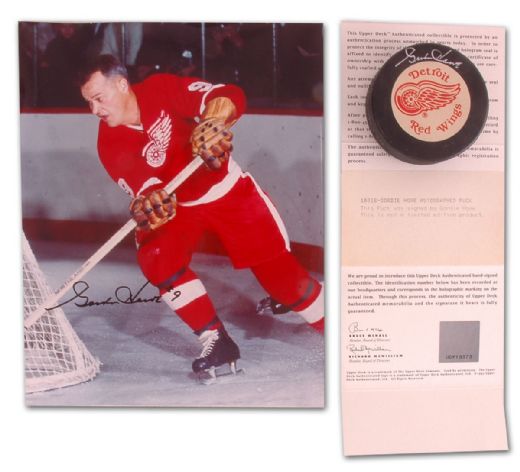 Gordie Howe Autographed Puck and Photo