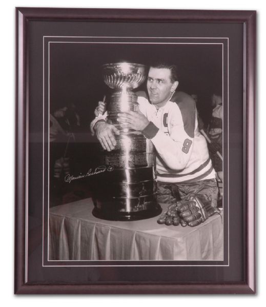Autographed Maurice Richard with Stanley Cup Framed Photo (22” x 26”)