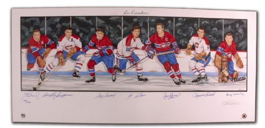 Montreal Canadiens Limited Edition Lithograph Autographed by 7 HOFers Incl. Richard and Geoffrion