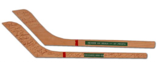 1965-66 Black Hawks Team Signed Mini Stick & Other Chicago Autographed Sticks