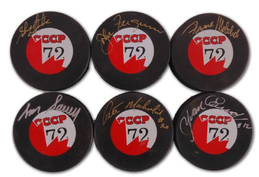 1972 Team Canada Collection of 6 Signed Pucks