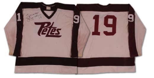 Early-1980s Peterborough Petes Game Worn #19 Jersey Signed by Steve Yzerman
