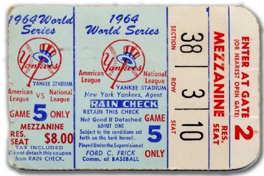 1964 Cardinals-Yankees World Series Game 5 Ticket Stub