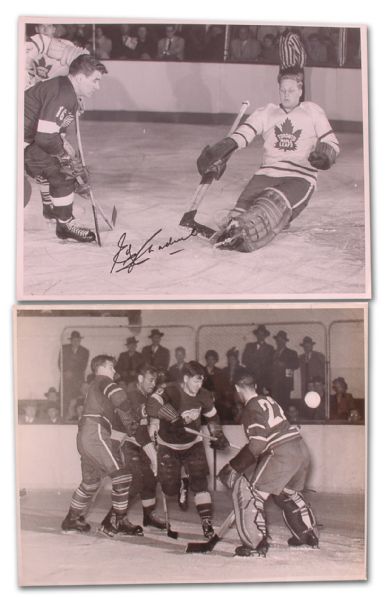 1950s Leafs/Wings Action Photo Collection of 2 Including Ed Chadwick Autograph