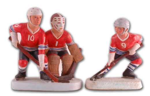 1972 Large Pair of Plaster Hockey Players Display Statues