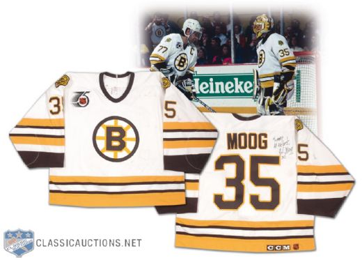 Andy Moog’s Autographed 1991-92 Boston Bruins Game Worn Jersey