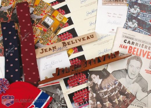 Jean Beliveau Autographed Collection of Canadiens Christmas Cards, Ties, Toque ++