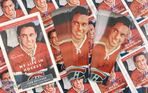 Jean Beliveau’s Signed “My Life In Hockey”& 90+ Autographed Bookmarks/Postcards