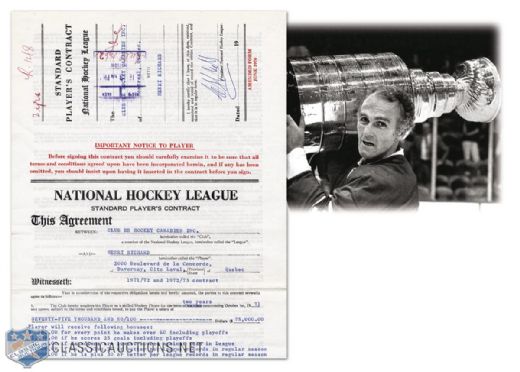 Henri Richard’s 1971-72 NHL Contract Signed by Richard, Campbell & Molson