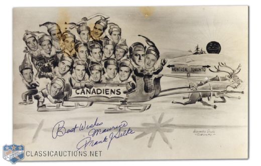 Rare 1940s Montreal Canadiens Team Photo Christmas Card to Maurice Richard, Signed by Frank Selke