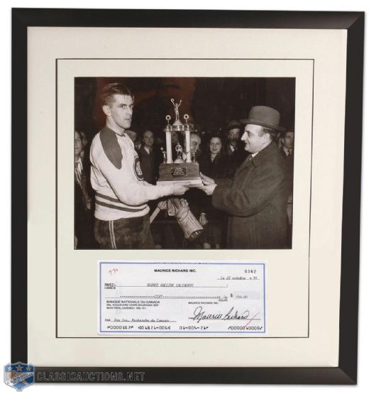 Maurice Richard Signed Cheque & Photo Framed Display