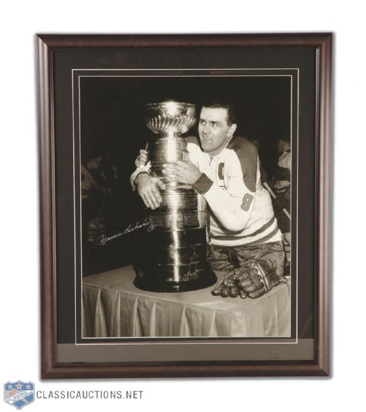 Autographed Maurice Richard with Stanley Cup Framed Photo (22” x 26”)