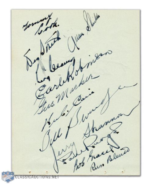 1937-38 Montreal Maroons Team Signed Page Including Coach King Clancy
