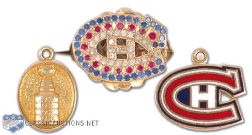 1959 & 60 Montreal Canadiens Stanley Cup Charms & Habs Gold Ring