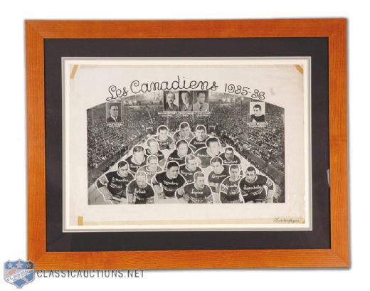 Rare 1935-36 Montreal Canadiens Framed Team Photo