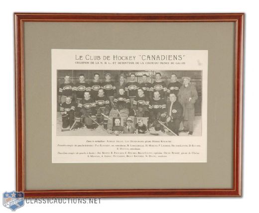 Rare 1925-26 Montreal Canadiens Framed Team Photo