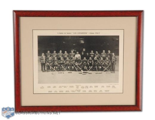 1936-37 Montreal Canadiens Framed Team Photo