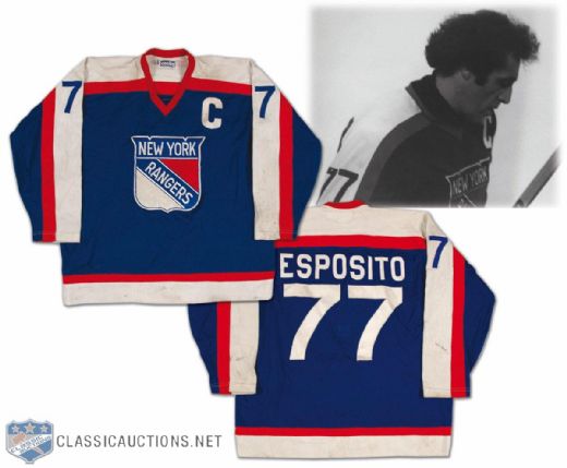 Phil Esposito 1978-79 New York Rangers Game Worn Pre-Season Jersey