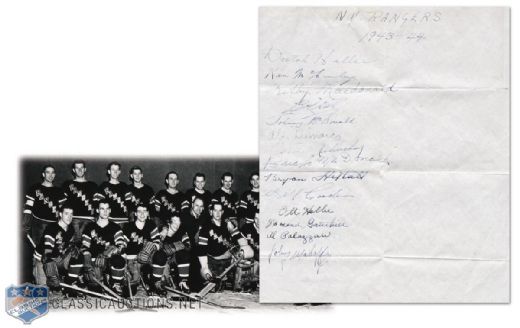 1943-44 New York Rangers Team Signed Sheet