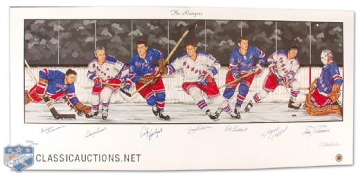 New York Ranger Limited Edition Lithograph Autographed by 7 HOFers