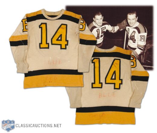 1940s Woody Dumart Boston Bruins Game Worn, Photo Matched Wool Sweater