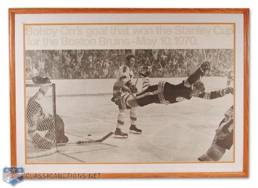 Framed Giant Vintage Poster of Bobby Orrs Famous 1970 Cup-Winning Goal