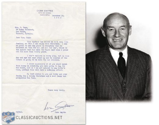 1963 Conn Smythe-Signed Letter to Mrs. Bobby Baun 