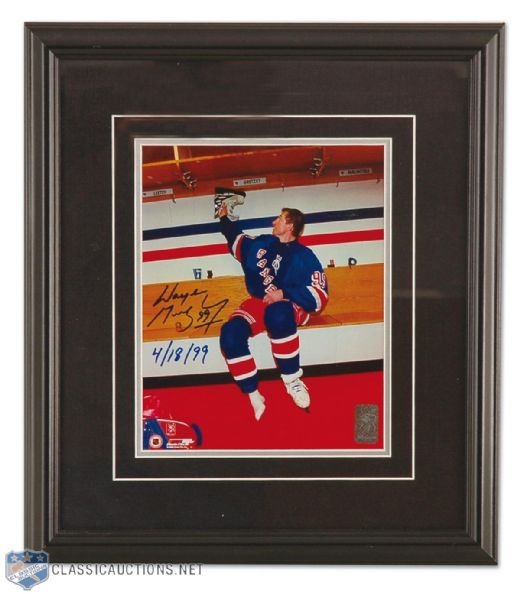 Wayne Gretzky Last Game Ticket & Autographed Framed Photo