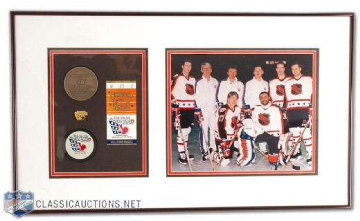 1989 NHL All-Star Game Framed Oilers Photo & Memorabilia Display (17 1/2” x 30”)