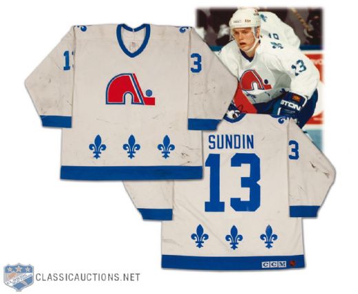 Mats Sundin 1990-91 Quebec Nordiques Game Worn, Photo Matched Rookie Jersey