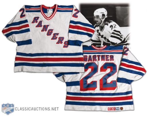 1990-91 Mike Gartner New York Rangers Game Worn Jersey. 