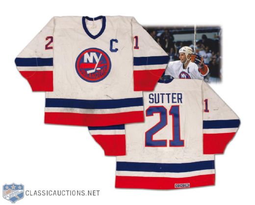 Brent Sutter Circa 1989 New York Islanders Game Worn Captain’s Jersey