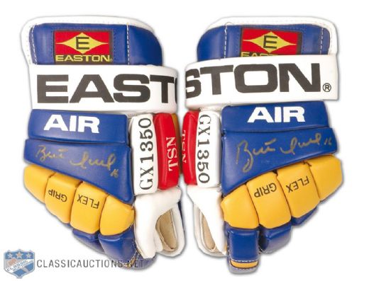 Brett Hull Autographed Game Used Easton Gloves