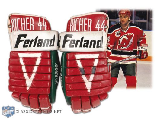 Stephane Richer Game Used New Jersey Devils Gloves