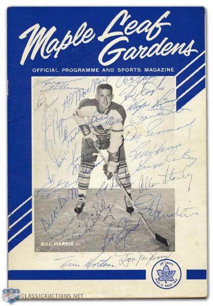 1963-64 Maple Leaf Gardens Program Autographed by 35 Leafs & Black Hawks Including Horton