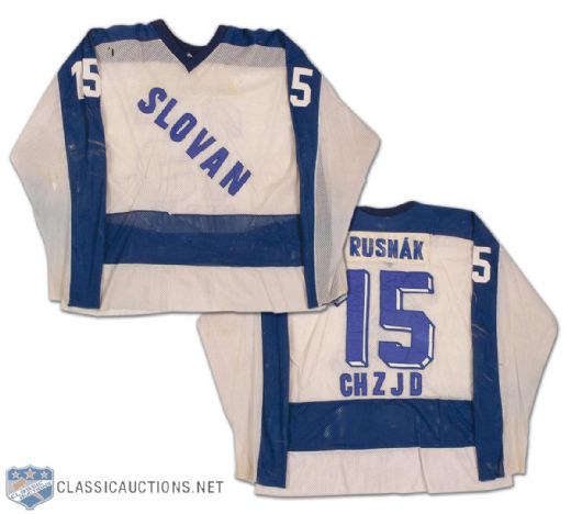 1980s Darius Rusnak Czech Elite League Bratislava Slovan Game Worn Jersey   