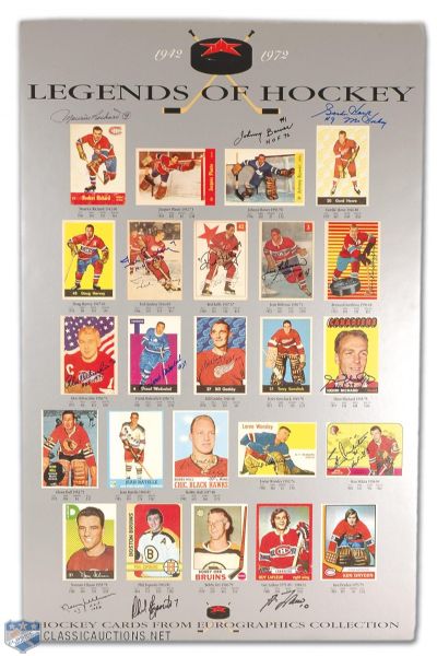 Legends of Hockey Display Autographed by 17 Including Richard, Howe & Geoffrion