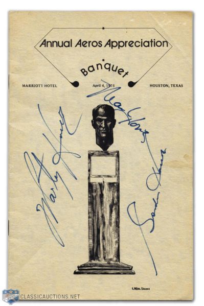 Gordie Howe Autographed Lot Including Poster & 1975 Banquet Program