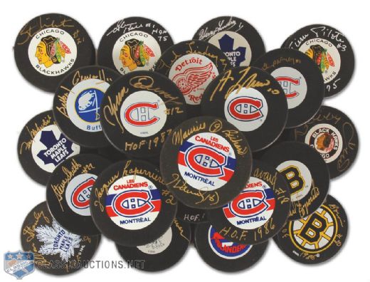 Hall of Fame Autographed Puck Collection of 23